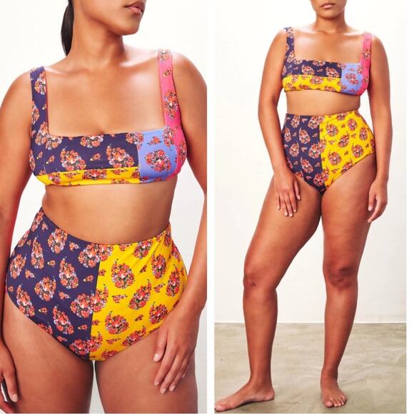 Mara Hoffman Lydia Meli Floral Colorblock Bikini Swim Set Size XL - Picture 1 of 8